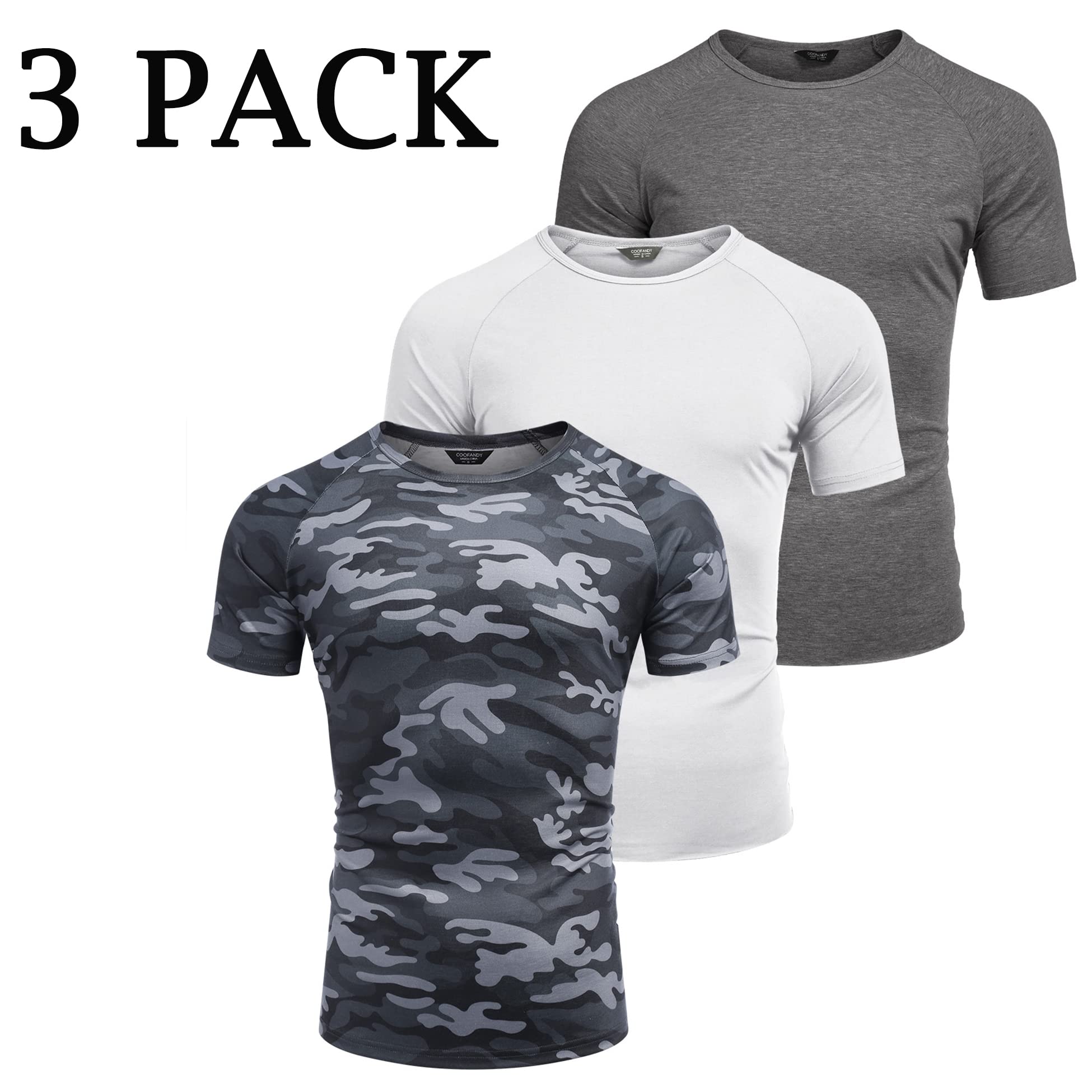 COOFANDY Men 3 Pack Workout Shirt Short Sleeve Gym Bodybuilding Muscle Shirts Base Layer Fitness Tee Top