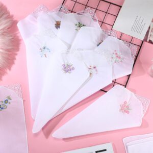 36 Pieces Women Floral Handkerchiefs Embroidered Flower Handkerchief with Lace Cotton Hankies Bulk Ladies Hankies for Women