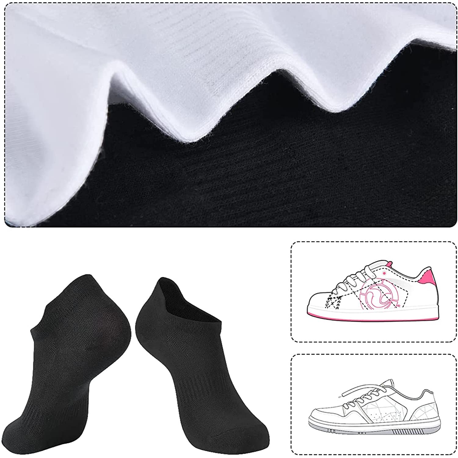 brookhaus Women Ankle Socks, 6/10 Pairs Athletic Socks for Women, Low Cut Running Cotton Socks, No-Show Sport Socks With Tab