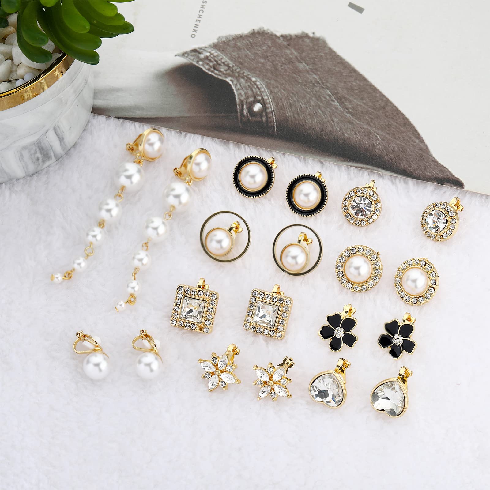 NEWITIN 16 Pairs Clip On Earrings for Women Dangle Drop Earrings Multiple Cute Earrings Charming Fashion Earrings Non Piercing Clip on Earrings for Women