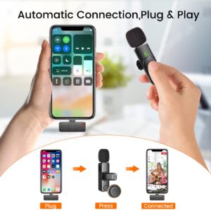 YOCOM Wireless Lavalier Lapel Microphone for iPhone, iPad, Professional Ultra-Low Delay Recording Mics with Noise Reduction Chip for 4-6H Long Creat Time, Live Stream, Interviews