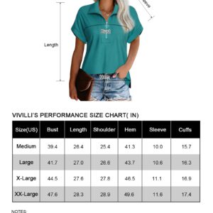 Vivilli Dressy Tops for Women Summer Blouses for Women 2024 Collared Shirt for Women Short Sleeve Shirts Womens Fashion Blouses Tops V Neck Drop Shoulder Polo Tee Shirts for Work Office Dark Green L