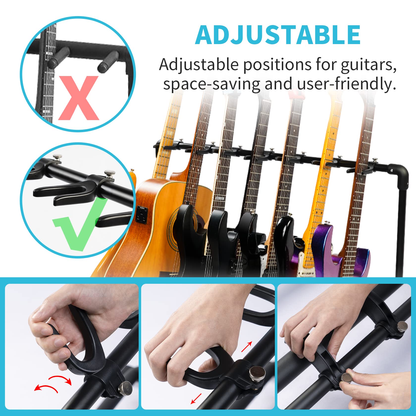 GUITTO Multi Guitar Rack Stand Foldable Universal Display Rack Portable Guitar Holder for Band Stage Bass Acoustic Guitar -7 Holder GGS-11