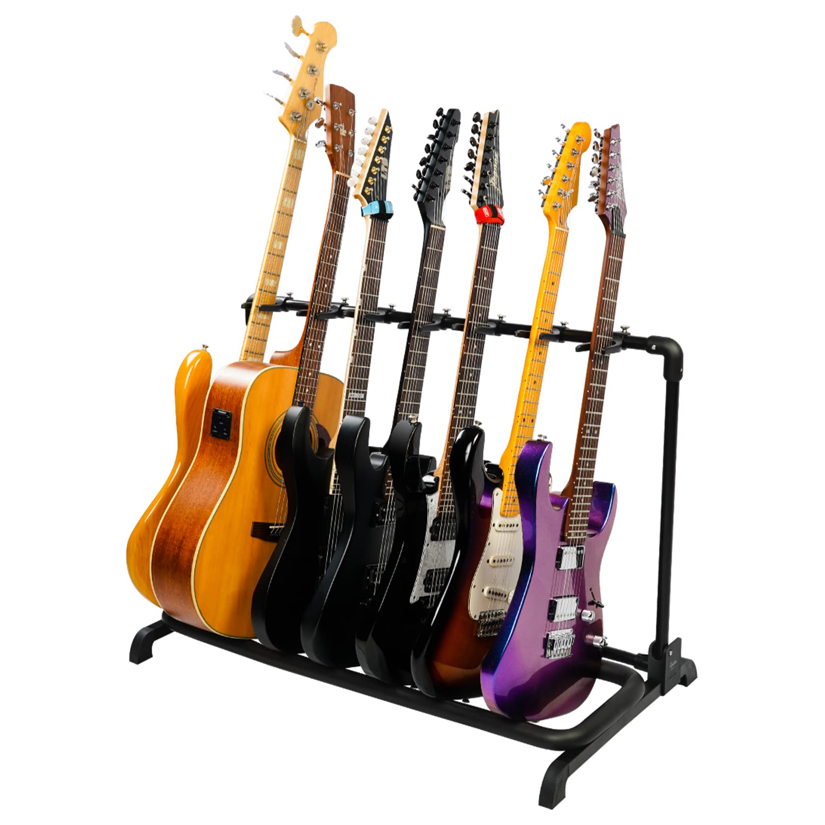 GUITTO Multi Guitar Rack Stand Foldable Universal Display Rack Portable Guitar Holder for Band Stage Bass Acoustic Guitar -7 Holder GGS-11