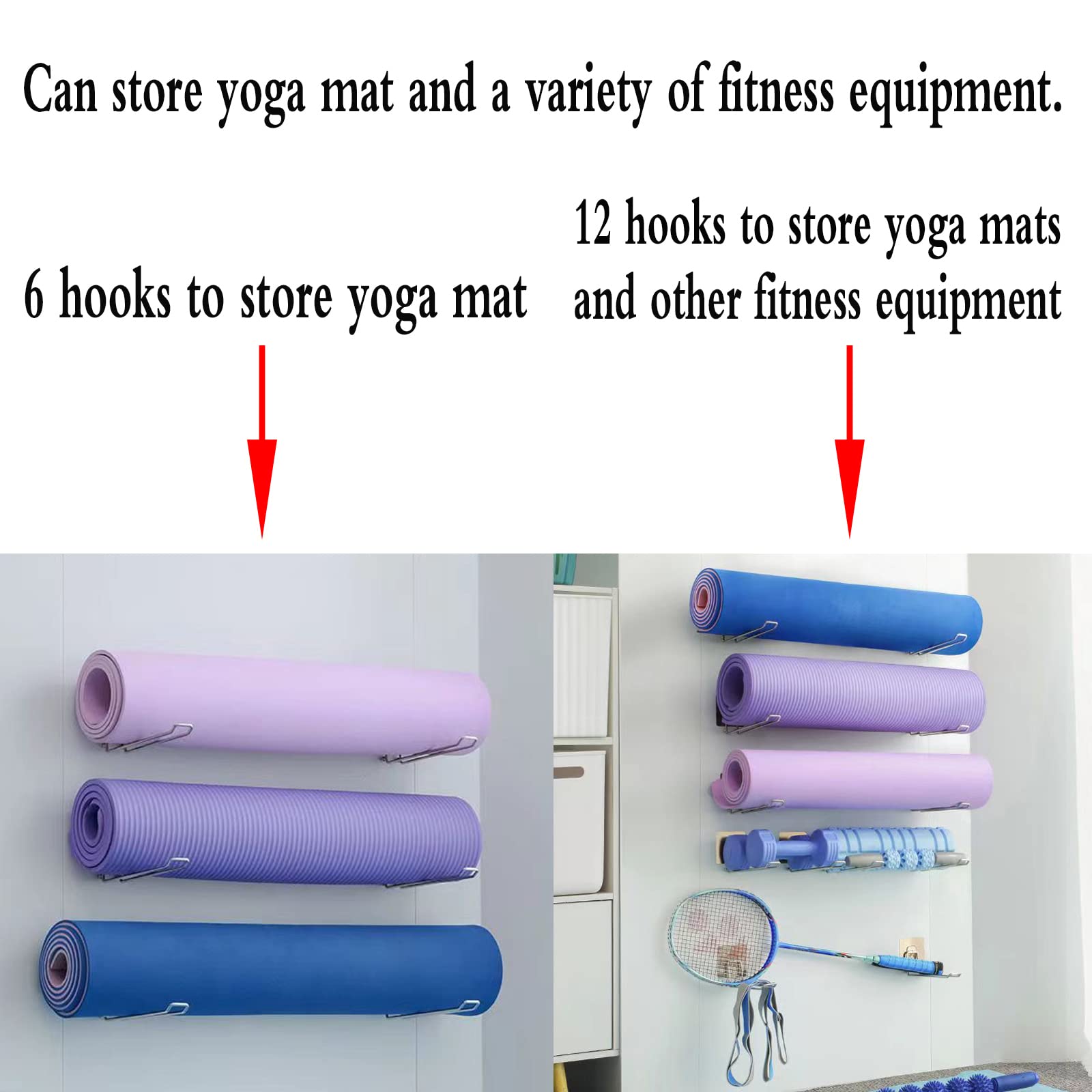 Locci Yoga Mat Holder, Yoga Mat Holder Wall Mount, Home Gym Storage 6 PCS Wall Rack Organizer (Rainbow)