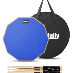 GrowDaily Drum Practice Pad for drumming drum pad and sticks 12 In,Sided With 2 Pairs/4 Maple 5A Drum Sticks & Storage Bag (Blue)