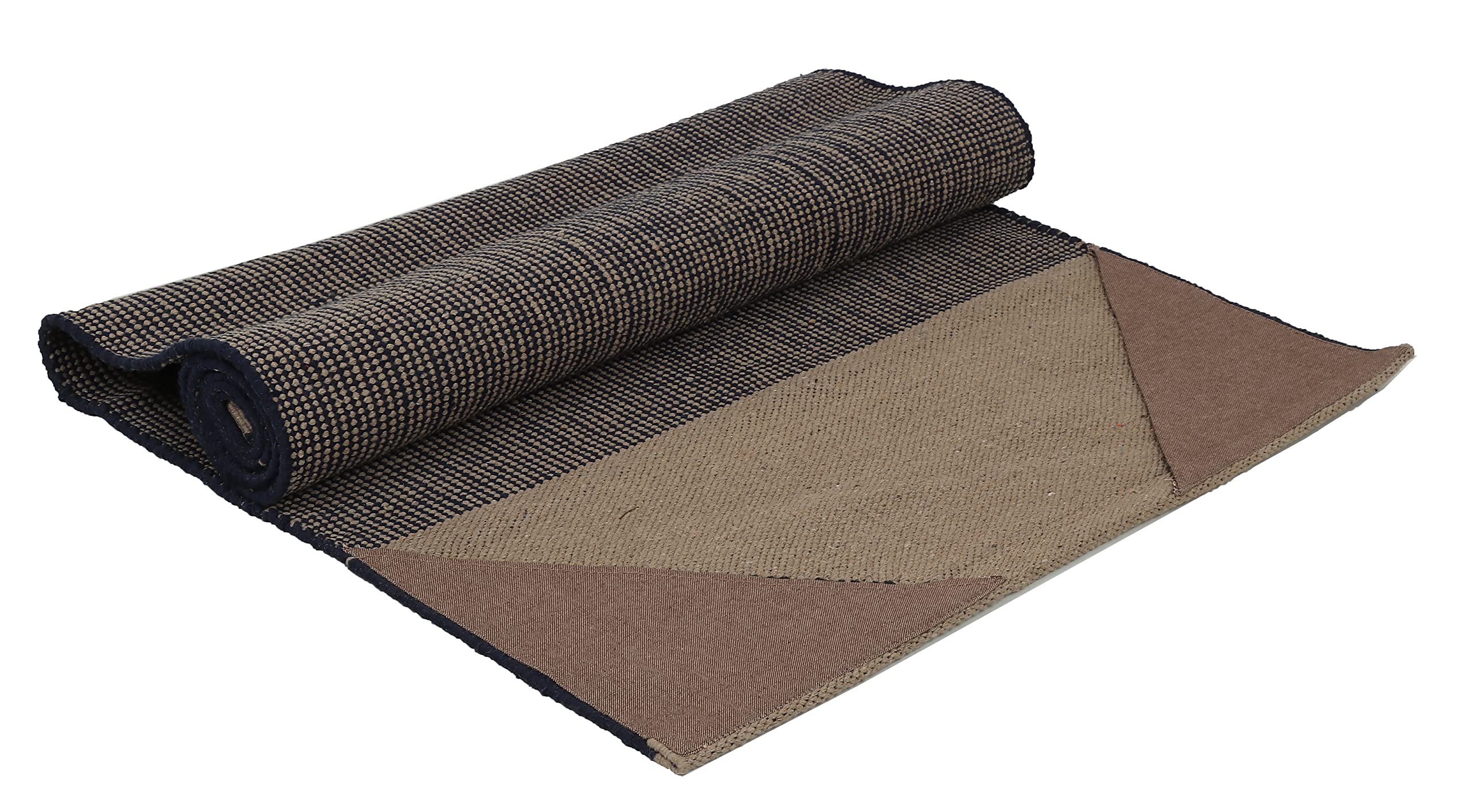 KD Yoga Rug Blanket Convert Plastic Yoga Mat to Eco Friendly 100% Cotton Gripping with Corner Pocket (Grey-Navy)