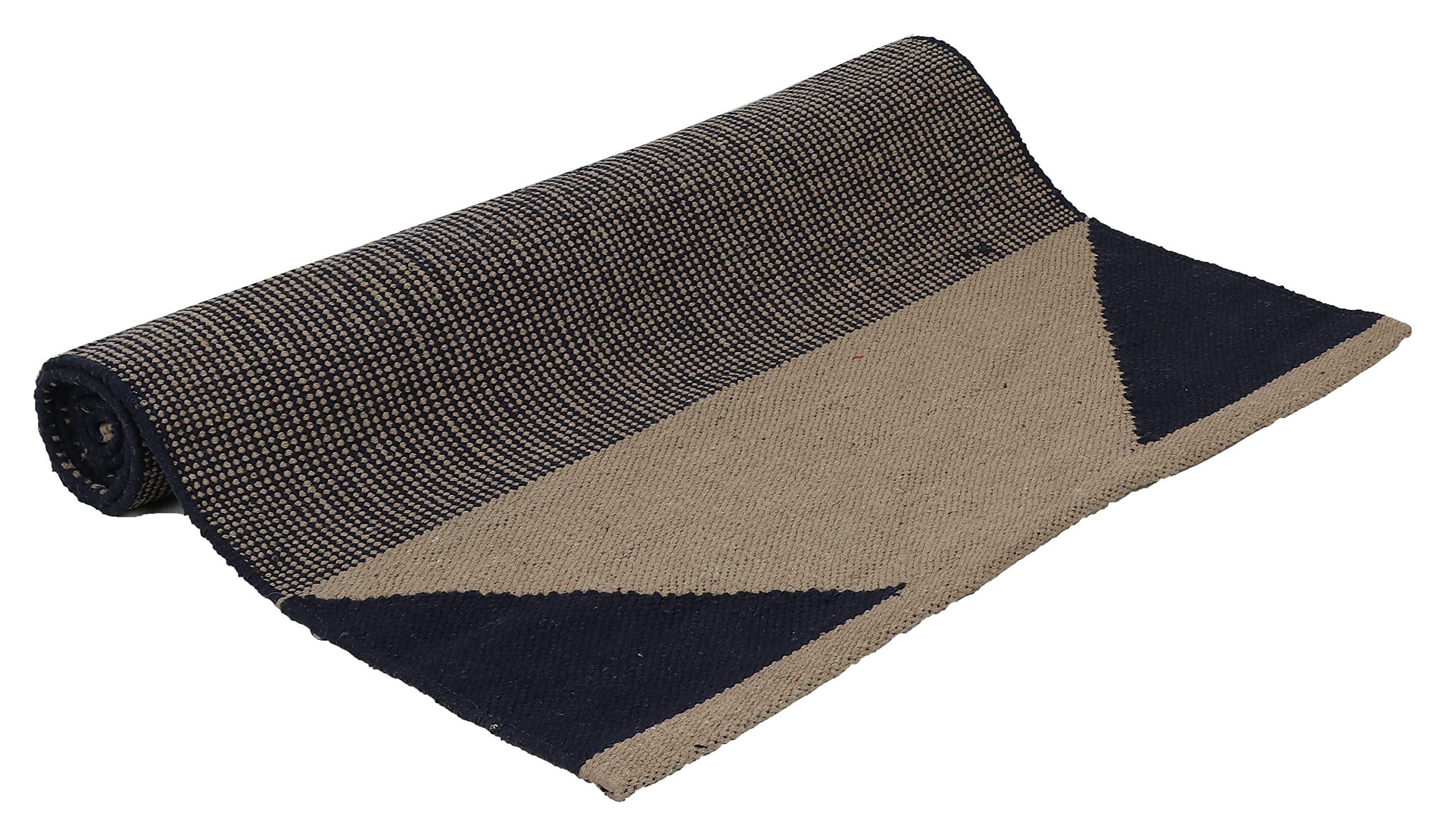 KD Yoga Rug Blanket Convert Plastic Yoga Mat to Eco Friendly 100% Cotton Gripping with Corner Pocket (Grey-Navy)