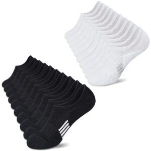 Amutost No Show Socks Womens Low Cut Ankle Socks White Black Athletic Running Socks Cushioned Size 8-10