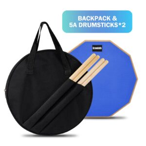 GrowDaily Drum Practice Pad for drumming drum pad and sticks 12 In,Sided With 2 Pairs/4 Maple 5A Drum Sticks & Storage Bag (Blue)