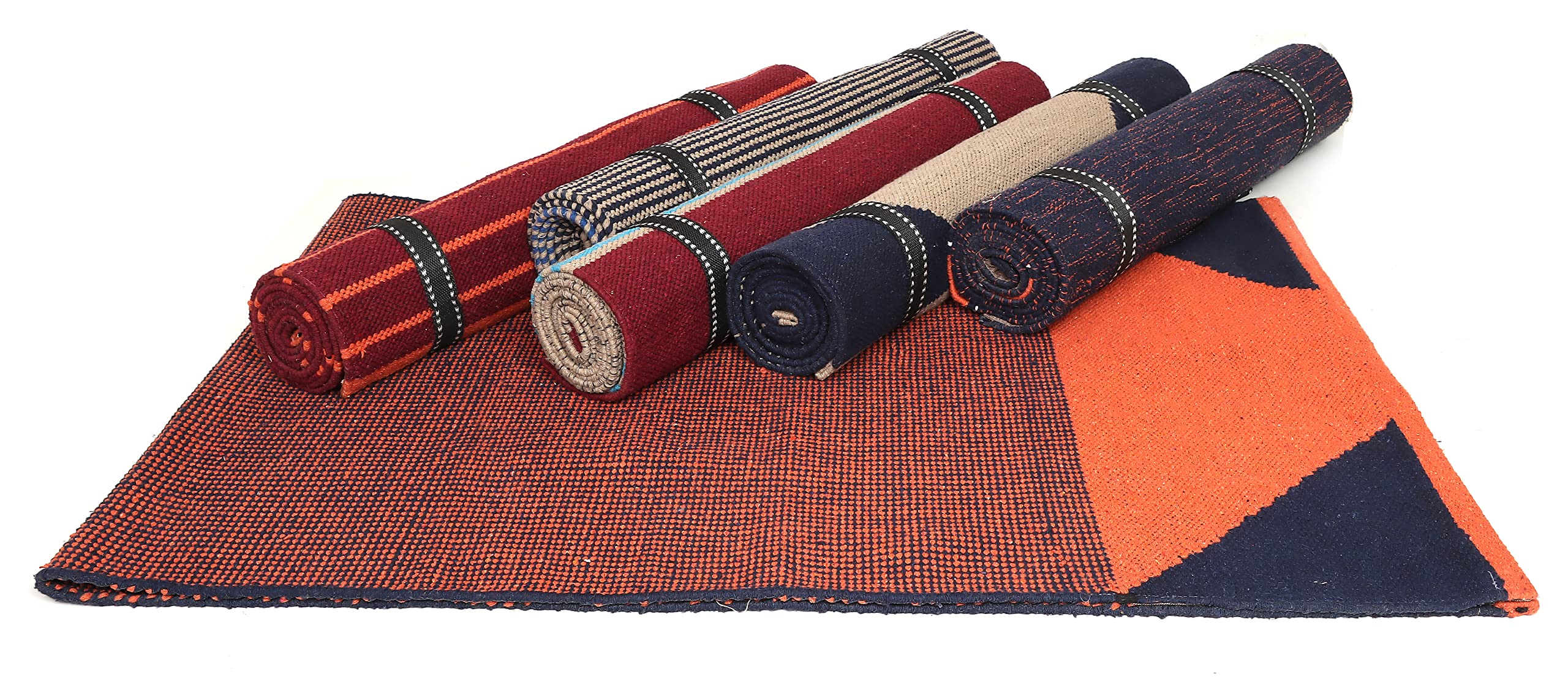 KD Yoga Rug Blanket Convert Plastic Yoga Mat to Eco Friendly 100% Cotton Gripping with Corner Pocket (Grey-Navy)