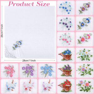 36 Pieces Women Floral Handkerchiefs Embroidered Flower Handkerchief with Lace Cotton Hankies Bulk Ladies Hankies for Women