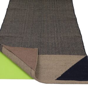 KD Yoga Rug Blanket Convert Plastic Yoga Mat to Eco Friendly 100% Cotton Gripping with Corner Pocket (Grey-Navy)