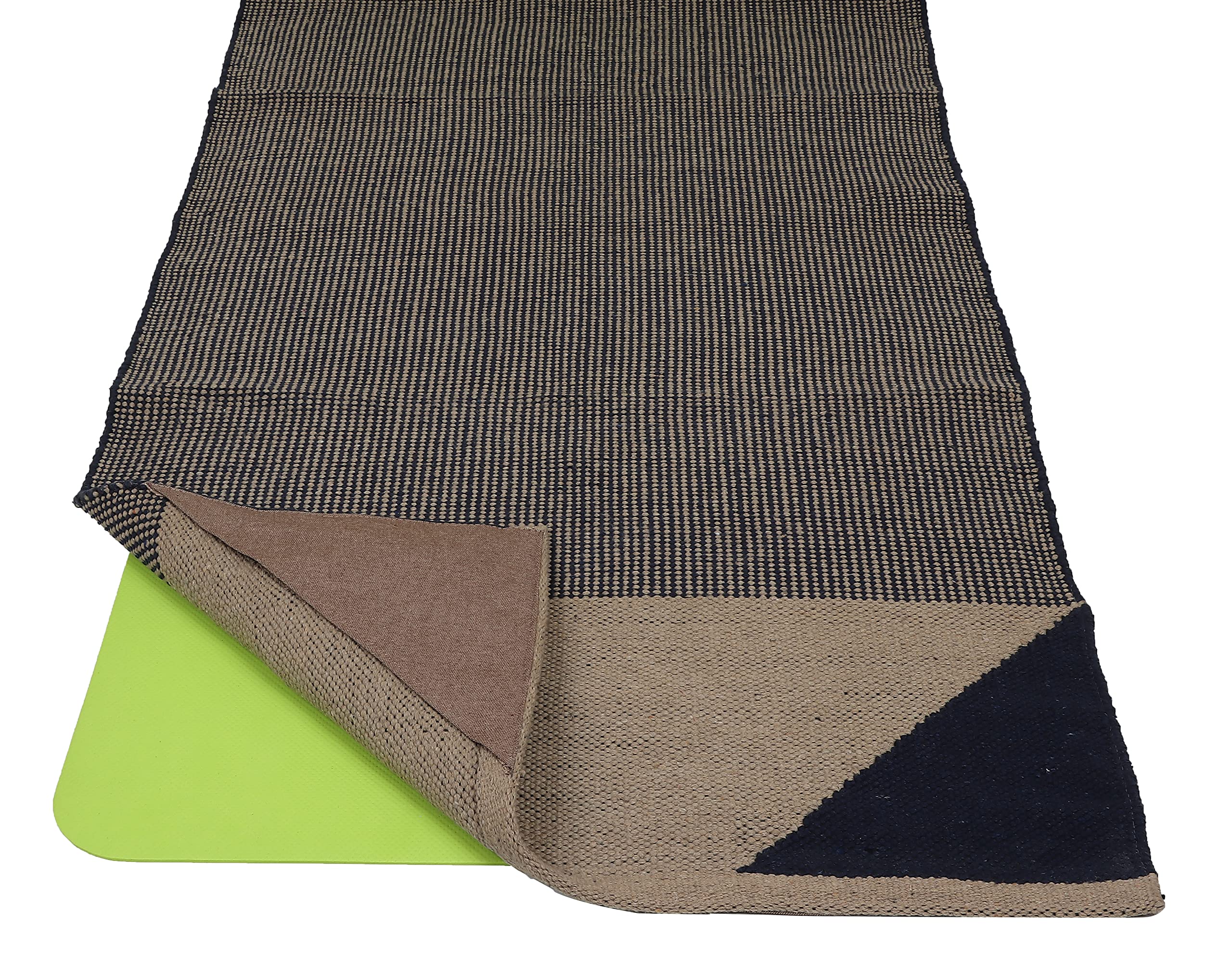 KD Yoga Rug Blanket Convert Plastic Yoga Mat to Eco Friendly 100% Cotton Gripping with Corner Pocket (Grey-Navy)