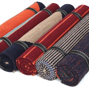 KD Yoga Rug Blanket Convert Plastic Yoga Mat to Eco Friendly 100% Cotton Gripping with Corner Pocket (Grey-Navy)