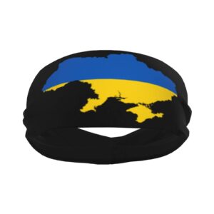 Flag Map of Ukraine Sports Headbands Unisex Yoga Non-Slip Quick-Drying Workout Hairband