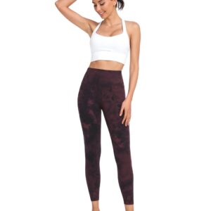 HeyNuts Pure&Plain 7/8 High Waisted Leggings for Women, Athletic Compression Tummy Control Workout Yoga Pants 25'' Diamond Dye Cassis Black XS(0/2)