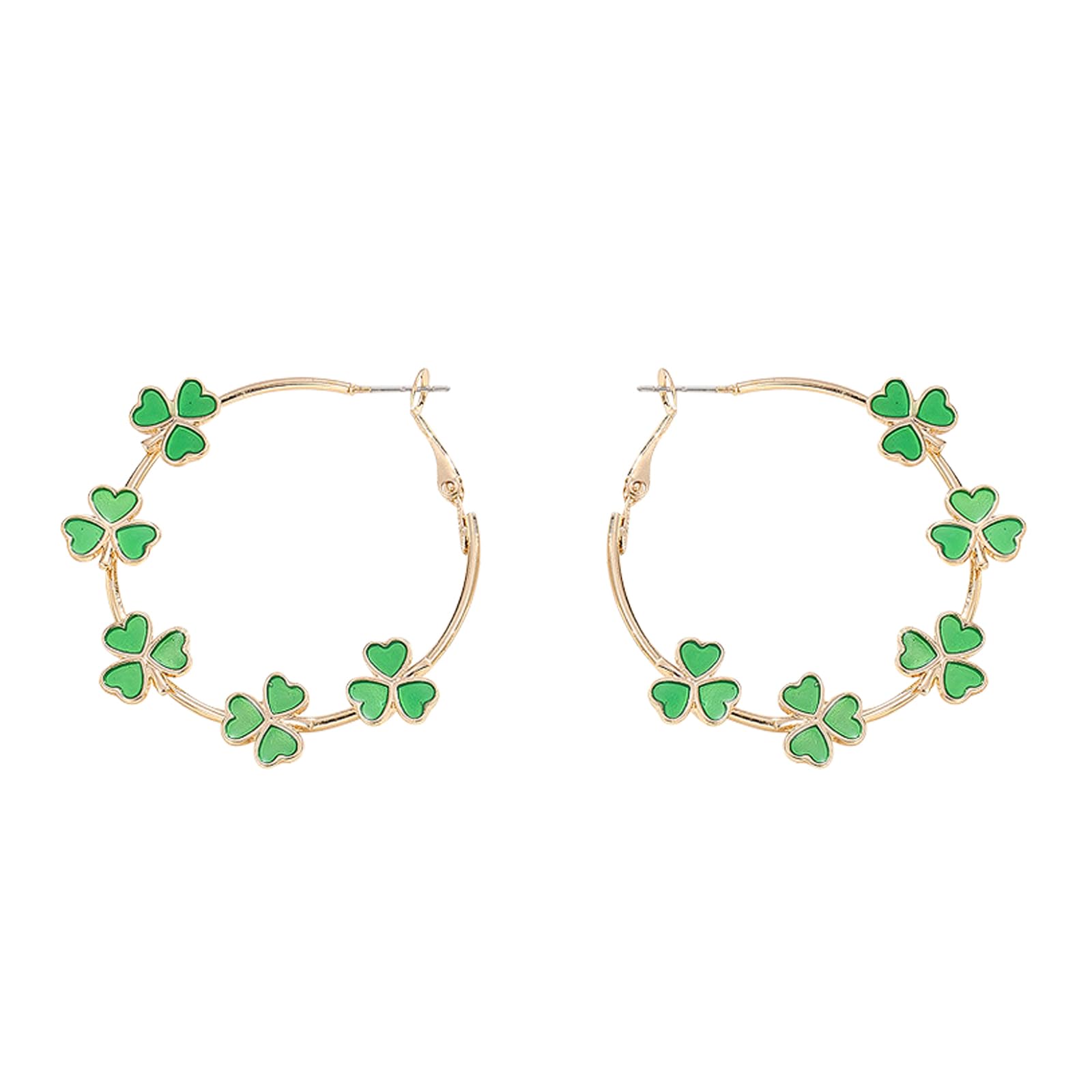 St. Patrick's Day Earrings Shamrock Hoop Earrings Lucky Clover Earrings Green Leaf Earrings Gold Hoops Earrings for Women Holiday Earrings Funny Irish Holiday Jewelry Gift for Women (Style A)