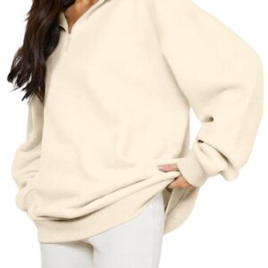 TAIPOVE Womens Fleece Sweatershirt w Pockets Half Quarter Zip Pullover Winter Long Sleeve T-Shirt Cute Casual Henley Tops Beige