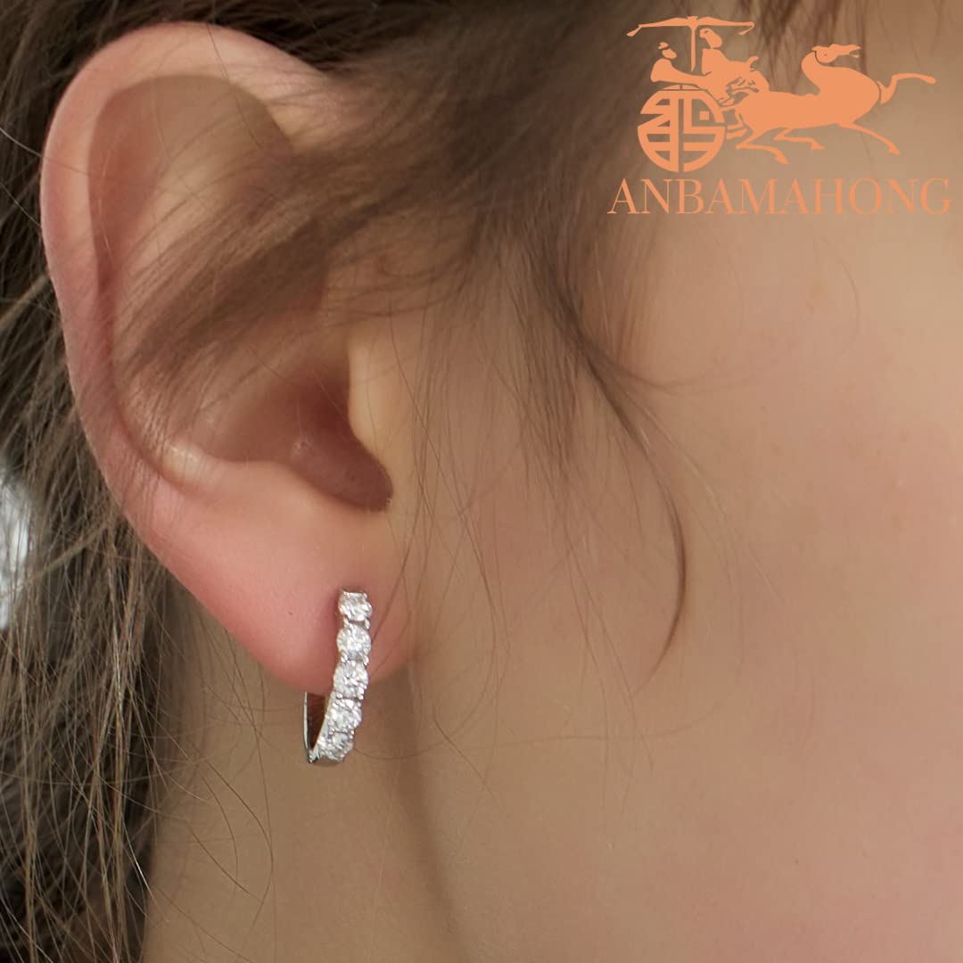 Anbamahong Moissanite Hoop Earrings Lab Created Diamond 925 Sterling Silver Huggie Hoops for Men Women Jewelry Gifts