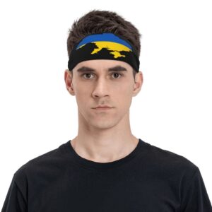 Flag Map of Ukraine Sports Headbands Unisex Yoga Non-Slip Quick-Drying Workout Hairband