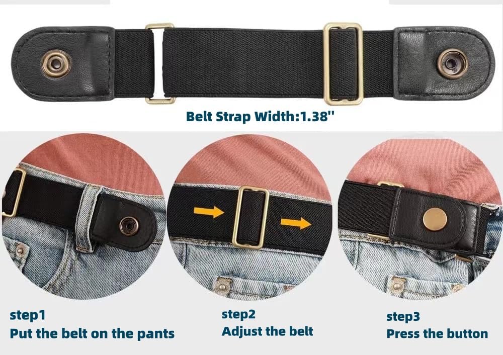 2 Pairs No Buckle Invisible Elastic Stretch Belt for Men/Women, Jeans Loops Belt Adjustable Waist Belt for Pants (BLACK+GREY)