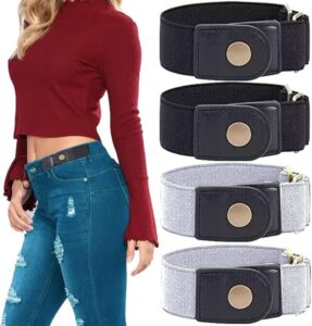 2 pairs no buckle invisible elastic stretch belt for men/women, jeans loops belt adjustable waist belt for pants (black+grey)