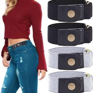 2 Pairs No Buckle Invisible Elastic Stretch Belt for Men/Women, Jeans Loops Belt Adjustable Waist Belt for Pants (BLACK+GREY)