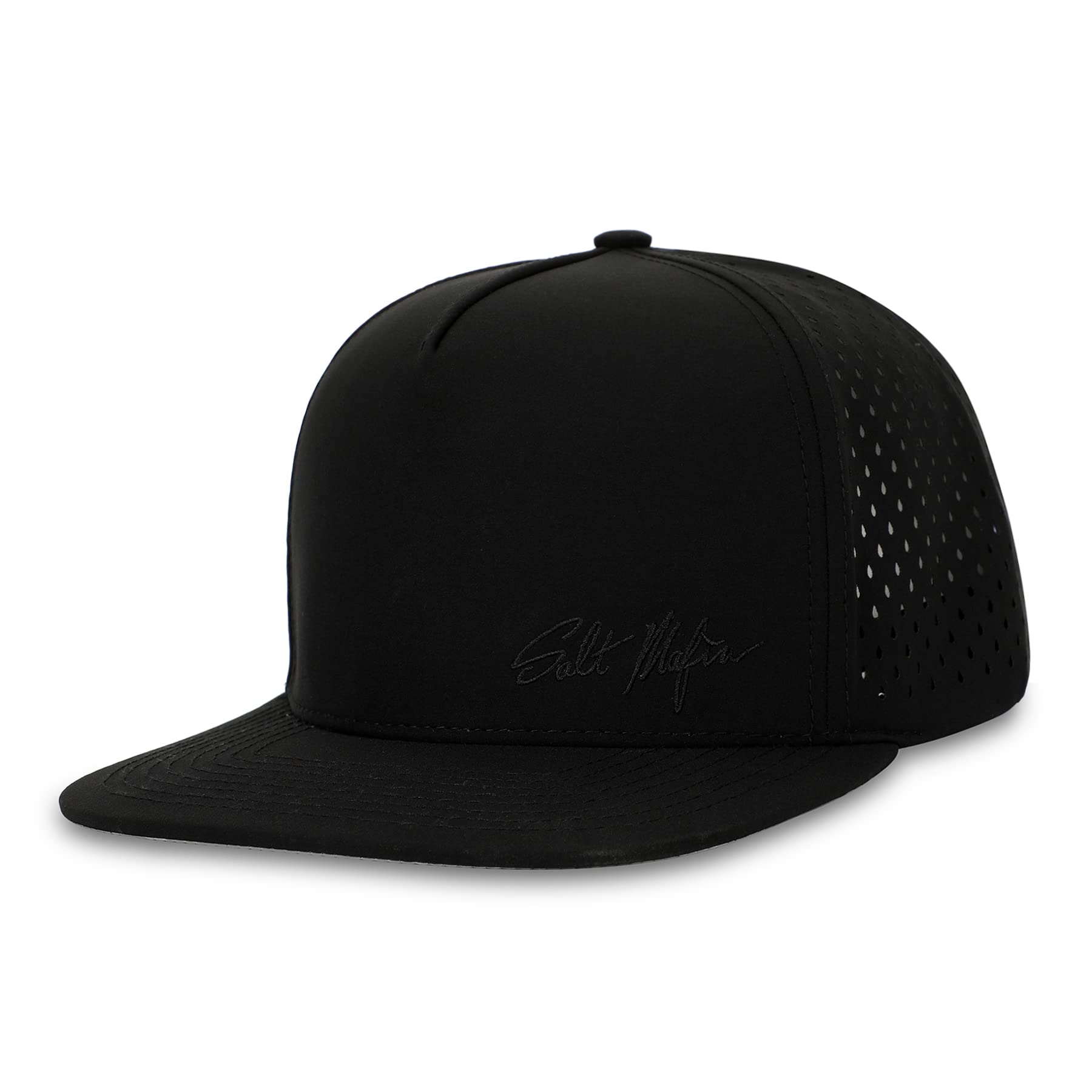 Salt Mafia Flat Brim Water-Resistant Performance Snap Back Hat, Blackout