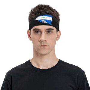 Map of Nicaragua Flag Sports Headbands Unisex Yoga Non-Slip Quick-Drying Workout Hairband