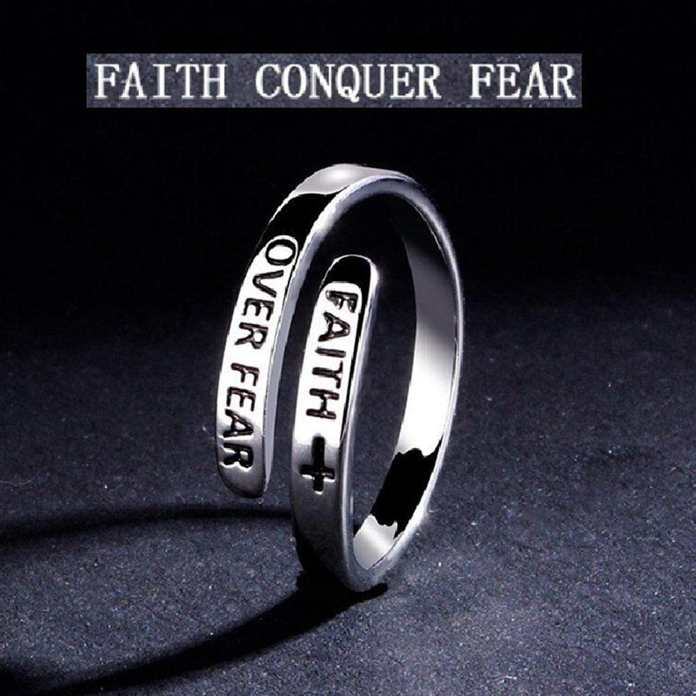 WSRRDRECVHi Faith Over Fear Ring,Sterling Silver Adjustable Wrap Open Ring,Women Teens Inspirational Jewelry Gifts