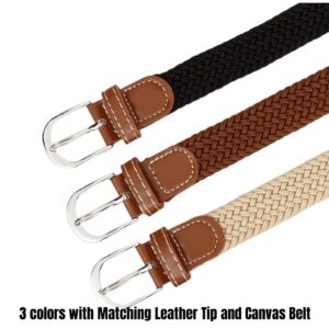 3 pcs Elastic Stretch Woven Belt with Classical Colors for Jeans Braided Belt for Golf Casual Pants (Classical Buckle)