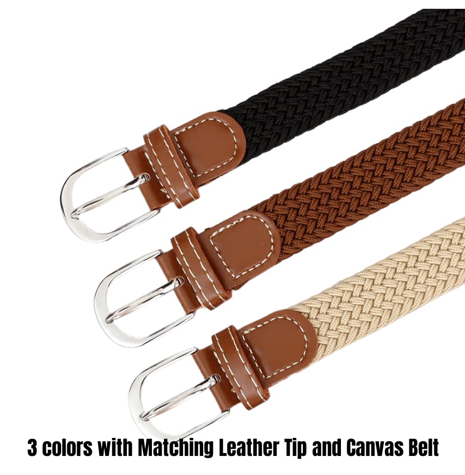 3 pcs Elastic Stretch Woven Belt with Classical Colors for Jeans Braided Belt for Golf Casual Pants (Classical Buckle)