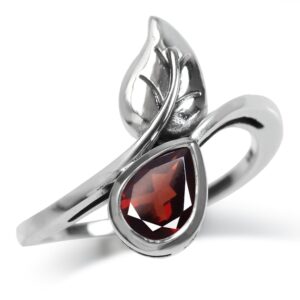 silvershake 1 carat natural garnet 925 sterling silver bypass leaf solitaire ring size 11.5