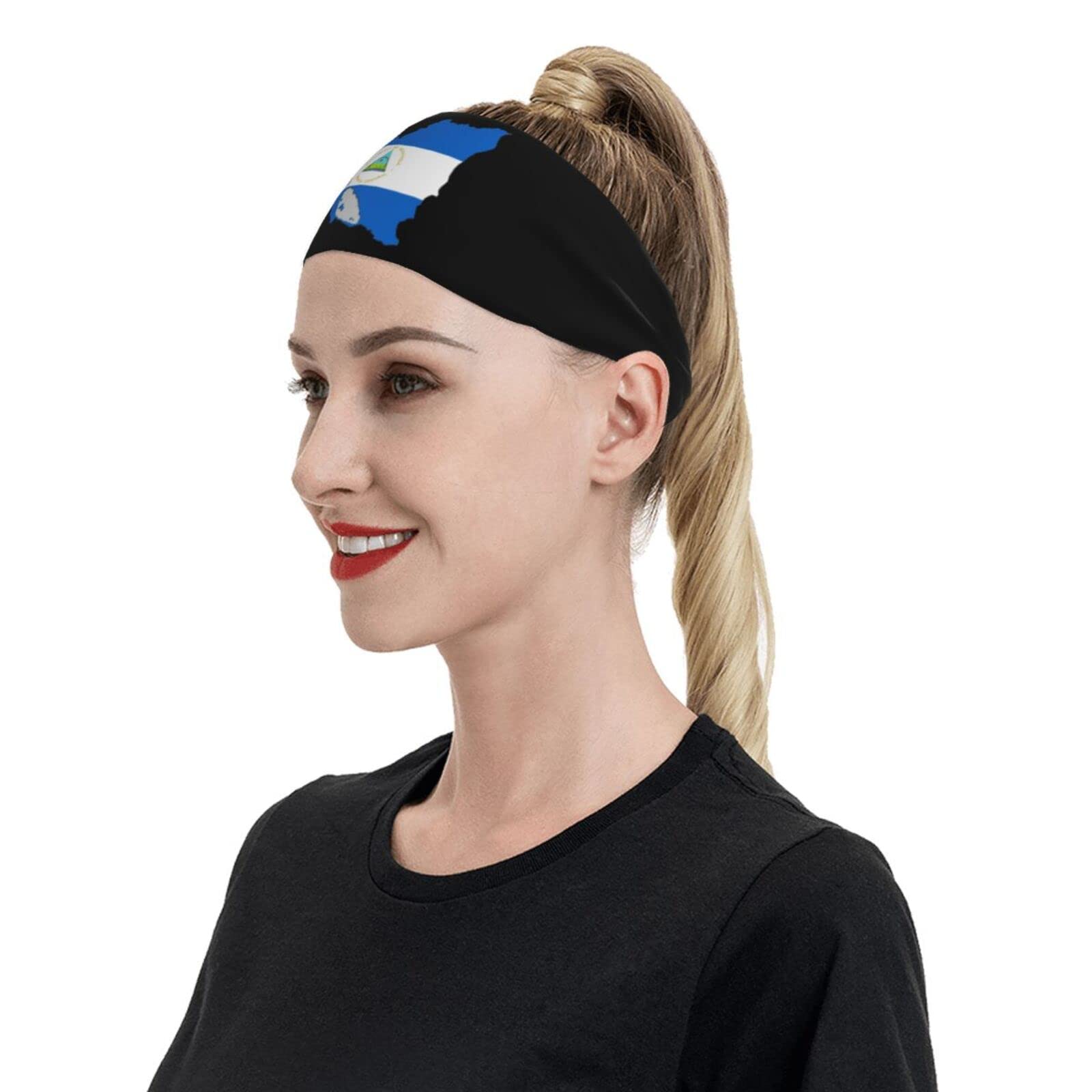 Map of Nicaragua Flag Sports Headbands Unisex Yoga Non-Slip Quick-Drying Workout Hairband