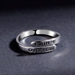 WSRRDRECVHi Faith Over Fear Ring,Sterling Silver Adjustable Wrap Open Ring,Women Teens Inspirational Jewelry Gifts