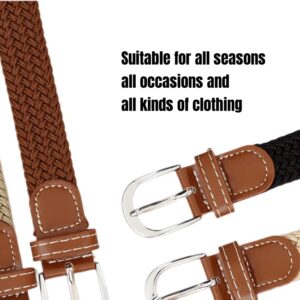 3 pcs Elastic Stretch Woven Belt with Classical Colors for Jeans Braided Belt for Golf Casual Pants (Classical Buckle)