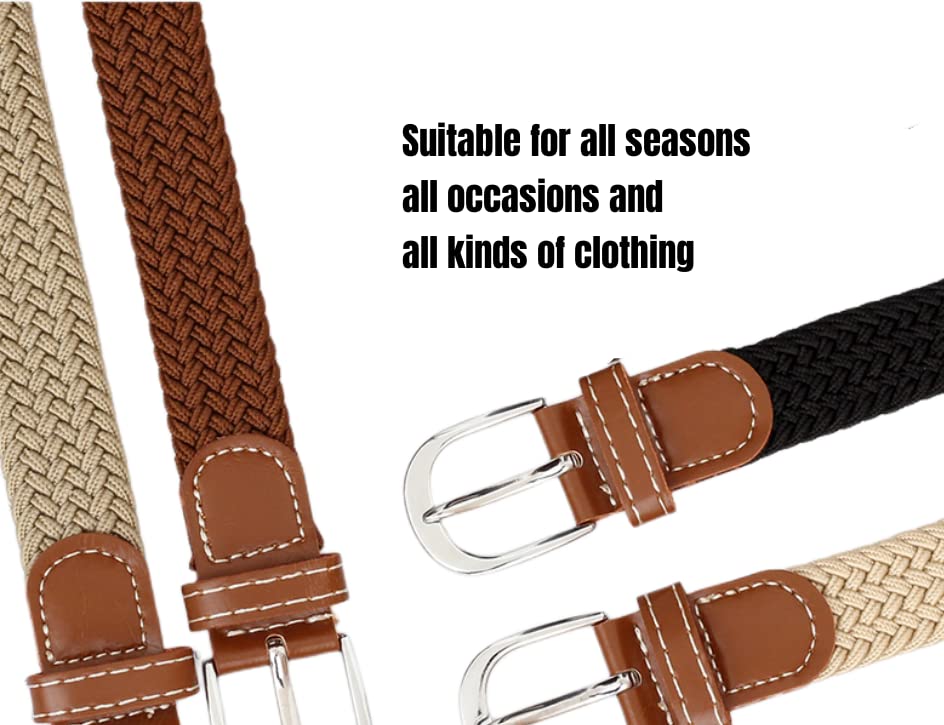 3 pcs Elastic Stretch Woven Belt with Classical Colors for Jeans Braided Belt for Golf Casual Pants (Classical Buckle)