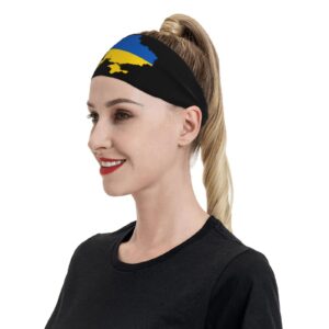 Flag Map of Ukraine Sports Headbands Unisex Yoga Non-Slip Quick-Drying Workout Hairband