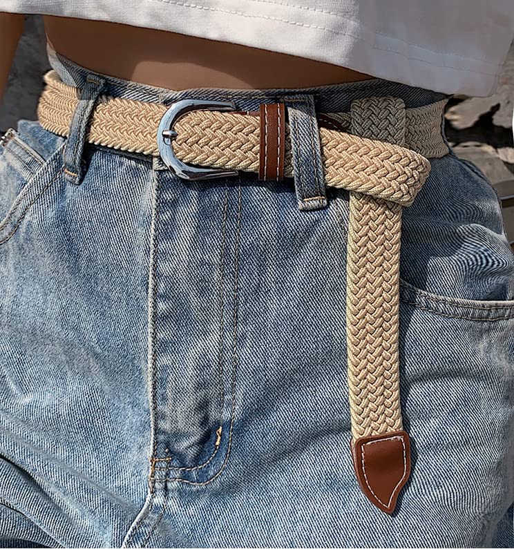 3 pcs Elastic Stretch Woven Belt with Classical Colors for Jeans Braided Belt for Golf Casual Pants (Classical Buckle)