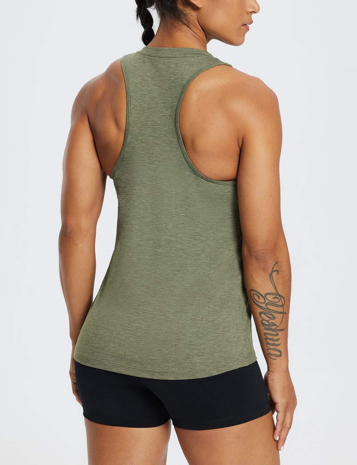 BALEAF Women's Workout Tank Tops Racerback Athletic Running Muscle Tank Gym Tennis Shirts Exercise Fitness Heather Green M