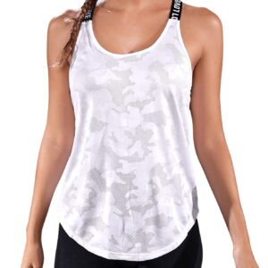 SweatyRocks Women's Activewear Letter Print Criss Cross Backless Tank Top Workout Out Sports Shirt White L