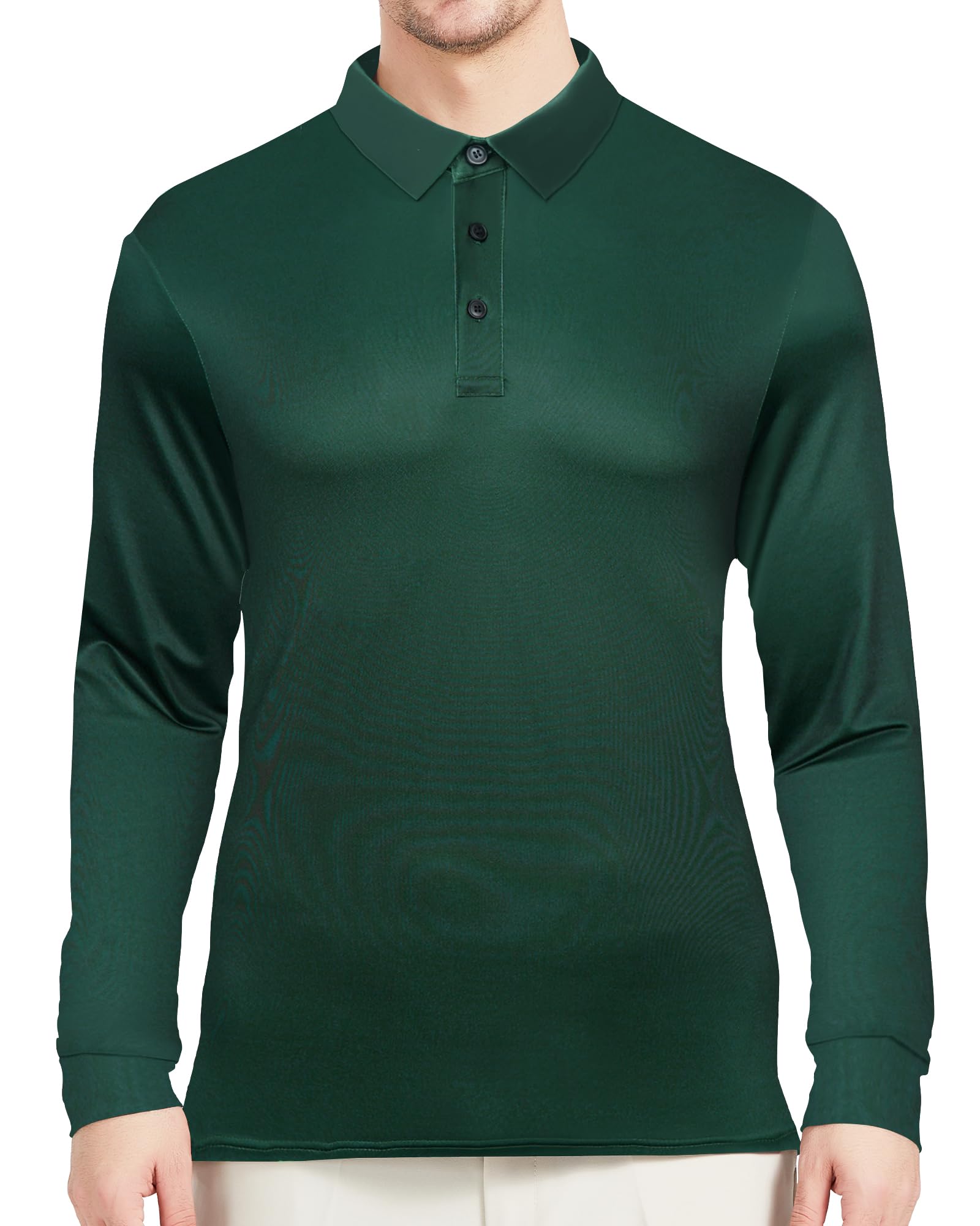 AULEEGAR Mens Long Sleeve Polo Shirts Casual with Collar XL Green