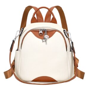 altosy soft genuine leather backpack for women small convertible backpack purse shoulder bag for ladies (s97 white/brown)