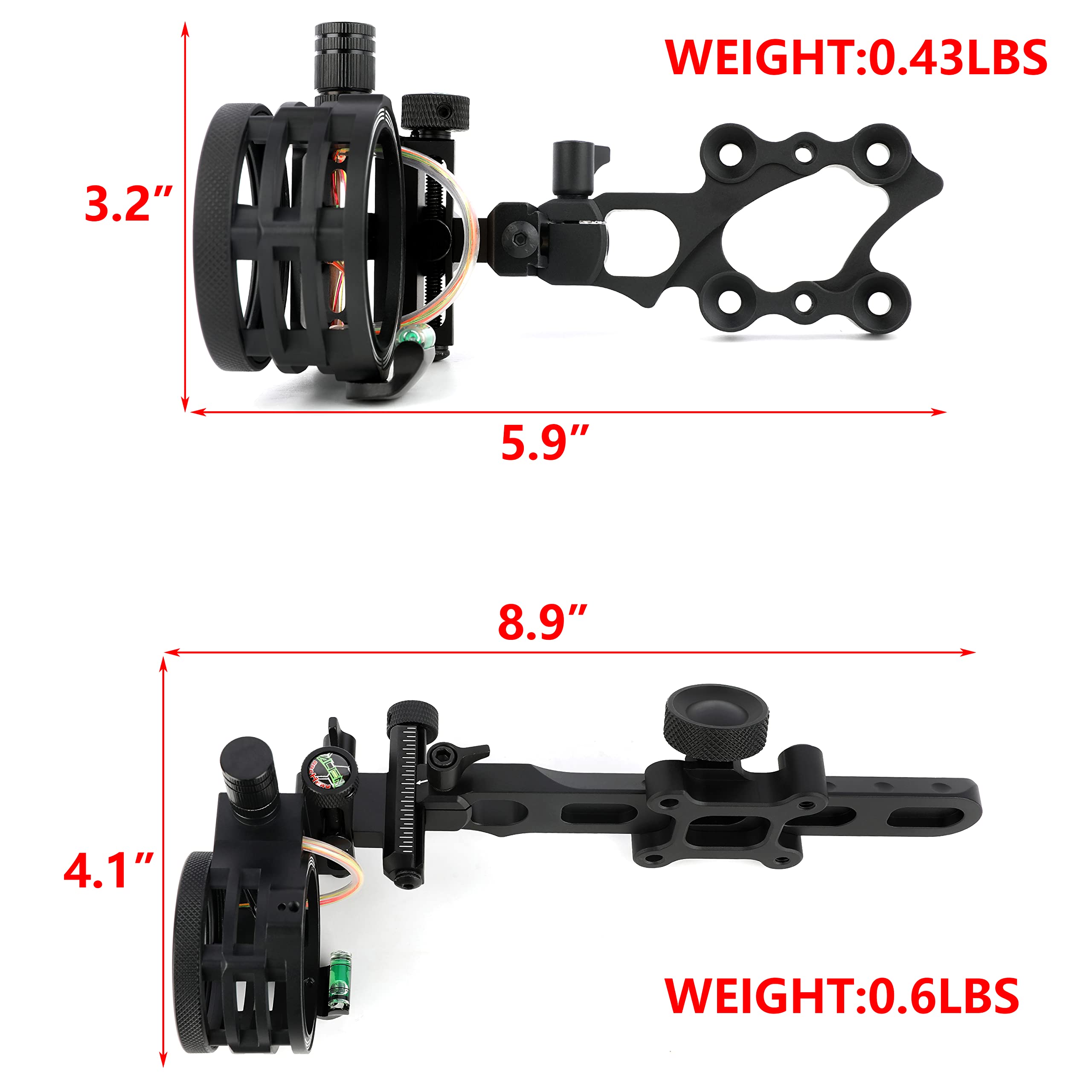 limaity Compound Bow Sights 5 Pin 0.019'' Fiber Optics Aluminum Machined Archery Sight for Compound Bow for Left and Right Hand (Long Pole)