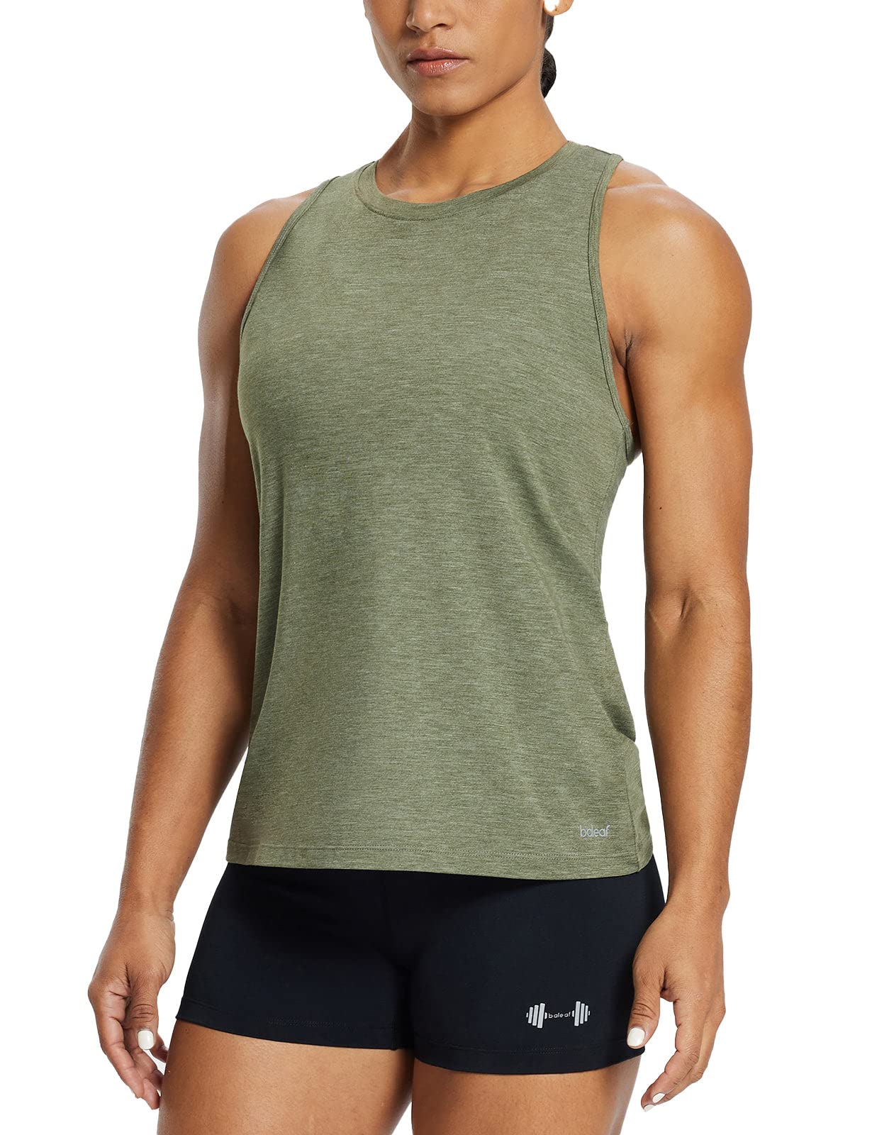 BALEAF Women's Workout Tank Tops Racerback Athletic Running Muscle Tank Gym Tennis Shirts Exercise Fitness Heather Green M