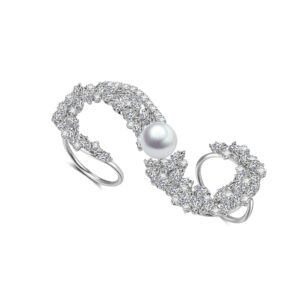 Aprilery Three-Finger Statement Rings for Women, Unique Pearl CZ Crystal Adjustable Open Ring Multiple Finger Cocktail Ring Jewelry Wedding Party Prom Accessory Gifts for Her Style 1