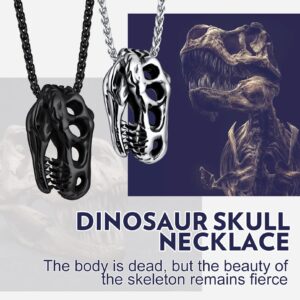 Bandmax Mens Stainless Steel Necklace Dinosaur Head Skull Pendant Chain T-rex Gothic Animal Charm Retro Vintage Punk Skull Necklace Jewelry for Women Men