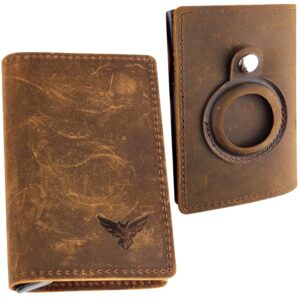 vivikoo slim wallet for air tag – rfid blocking wallet for men – brown leather airtag wallet – ideal card holder with money clip and airtag slot – pocket-sized men's wallet (brown leather)