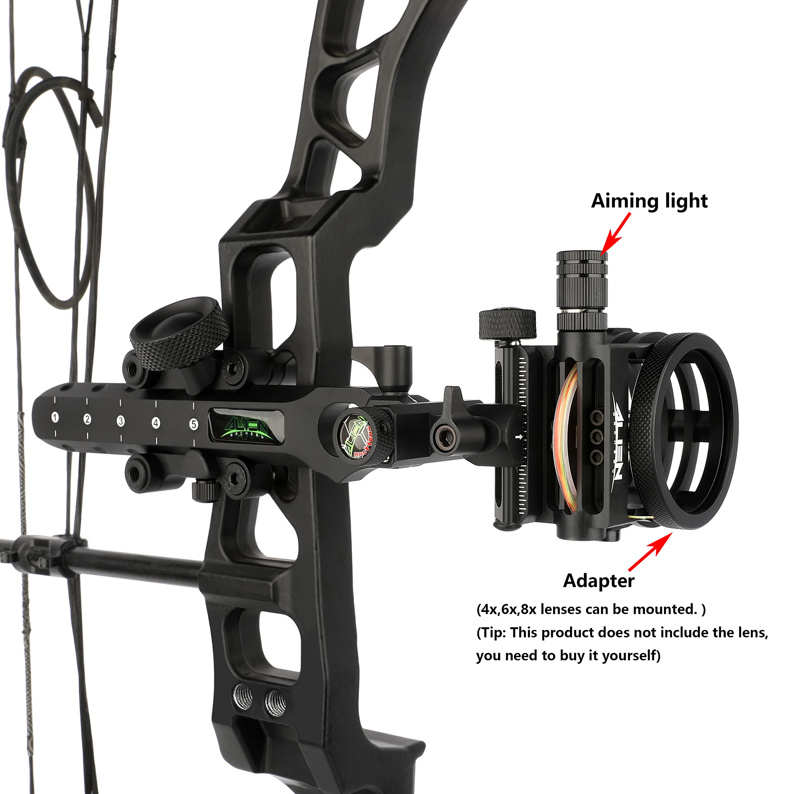 limaity Compound Bow Sights 5 Pin 0.019'' Fiber Optics Aluminum Machined Archery Sight for Compound Bow for Left and Right Hand (Long Pole)